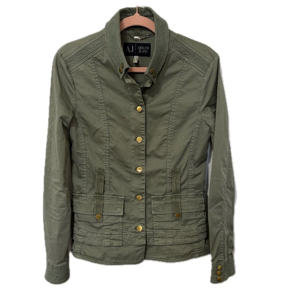Armani Jeans AJ Military Jacket Olive Green Gold Buttons Women's Size 2 (EU 38)